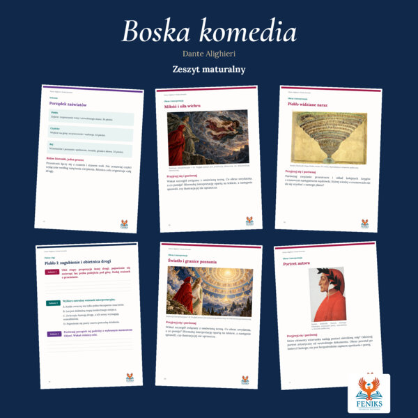 Boska komedia — Dante Alighieri | Zeszyt maturalny: szczegółowe omówienie, 82 zadania i klucz odpowiedzi