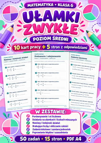 UŁAMKI  ZWYKŁE-ŚREDNIE-klasa 6