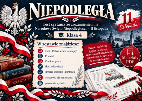 🇵🇱📖 NIEPODLEGŁA – test czytania ze zrozumieniem dla klasy 4