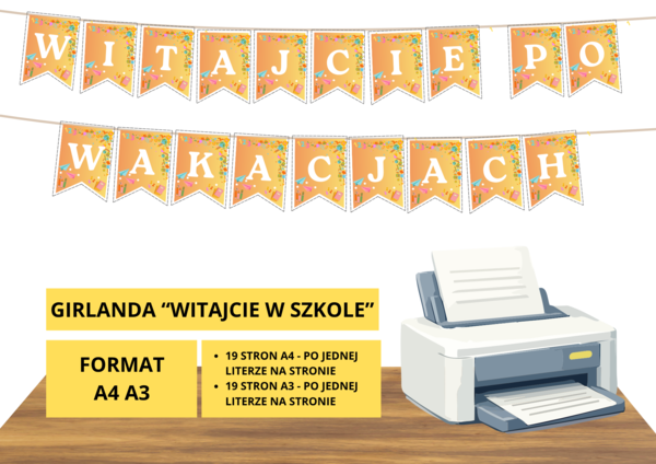 Girlanda „Witajcie po wakacjach” – dekoracja na powrót do szkoły