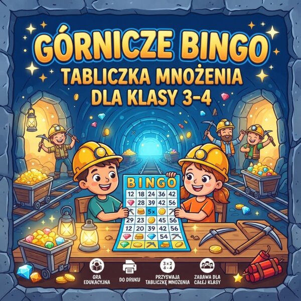 ⛏️ Górnicze Bingo z Tabliczką Mnożenia | Gra Edukacyjna dla Klas 3-4