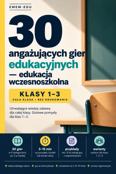 30 angażujących gier edukacyjnych bez drukowania | Klasy 1–3 | język polski, matematyka, przyroda i angielski