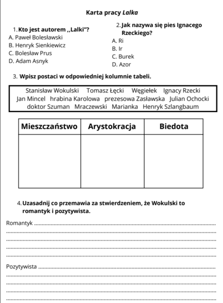 Karta pracy "Lalka"