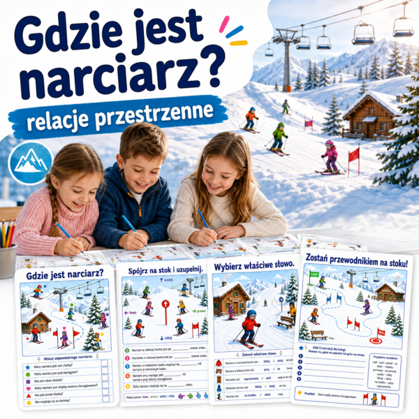 Gdzie jest narciarz? — nad, pod, obok, między, przed i za