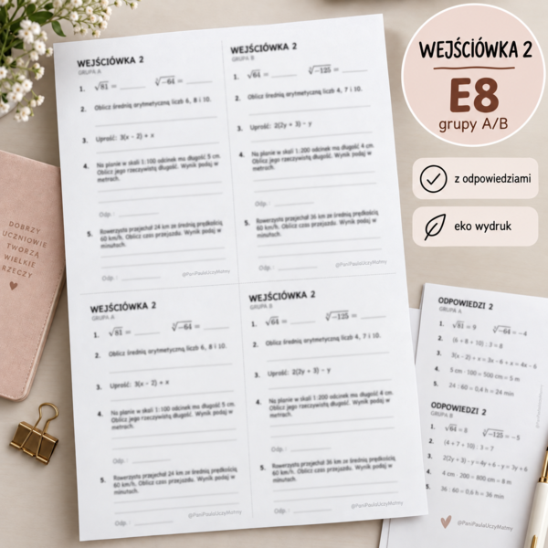 Wejściówka E8 - mieszana powtórka  |  2 grupy A i B + odpowiedzi |  eko wydruk