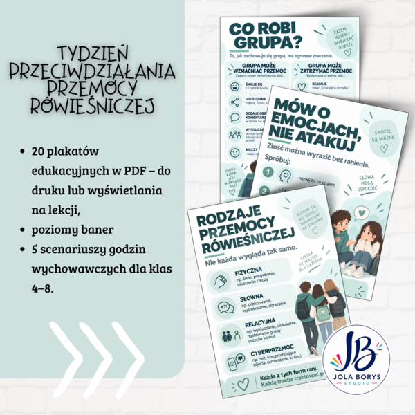 Tydzień przeciwdziałania przemocy rówieśniczej – gazetka, 20 plakatów PDF + 5 scenariuszy godzin wychowawczych