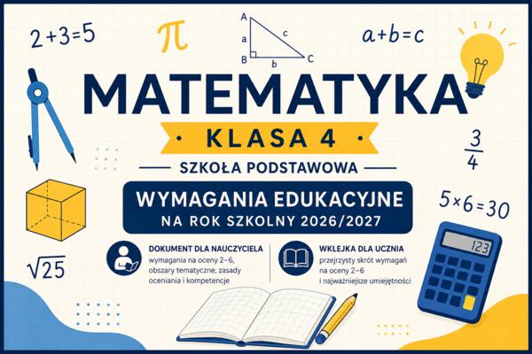 Wymagania edukacyjne z matematyki dla klasy 4 SP dokument dla nauczyciela i wklejka dla ucznia