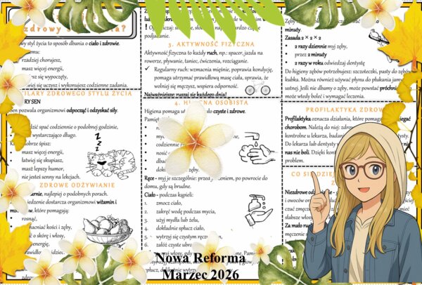 Sketchnotka/notatka - dla ucznia i przypomnienie dla nauczyciela w pdf. Temat "Czym jest  zdrowy styl życia?". Edukacja zdrowotna. Klasa 4.