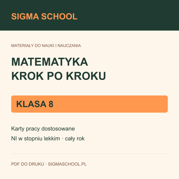 Matematyka krok po kroku — klasa 8, karty dostosowane (NI w stopniu lekkim)