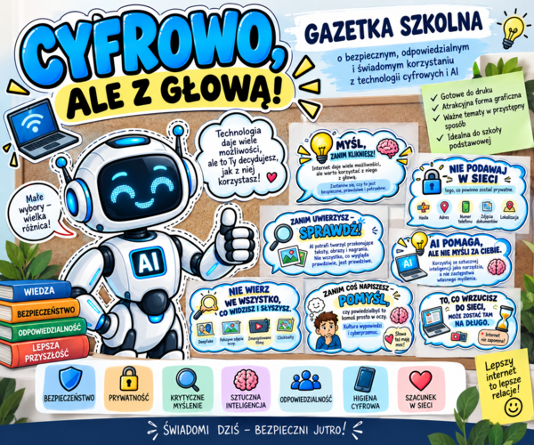 Cyfrowo, ale z głową- gazetka szkolna - bezpieczne i odpowiedzialne korzystanie z inernetu, mediów społecznościowych i AI