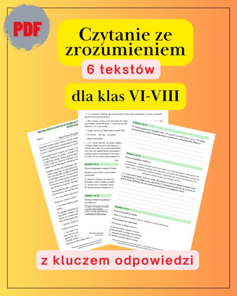 Czytanie ze zrozumieniem - zadania egzaminacyjne (6 zestawów)