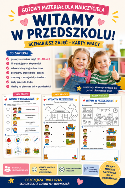 Scenariusz  zajęć integracyjno-adaptacyjnych dla dzieci w wieku 3–4 lat "Witamy w przedszkolu" Poznajemy nasze przedszkole, nowych przyjaciół i zasady wspólnej zabawy