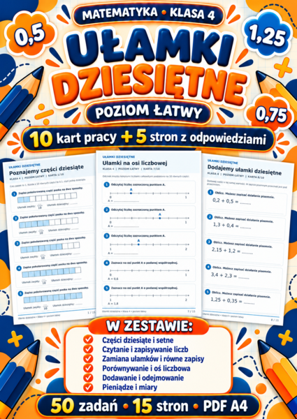 UŁAMKI  DZIESIĘTNE-ŁATWE-klasa 4