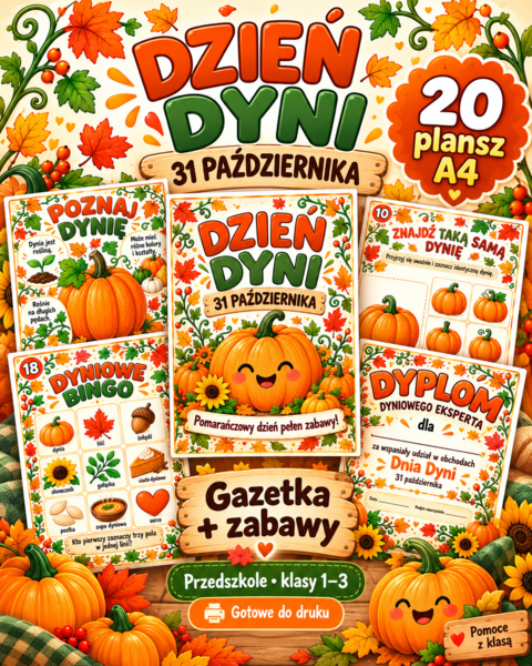 DZIEŃ DYNI – 31 PAŹDZIERNIKA - Gazetka + zabawy dla przedszkola i klas 1–3