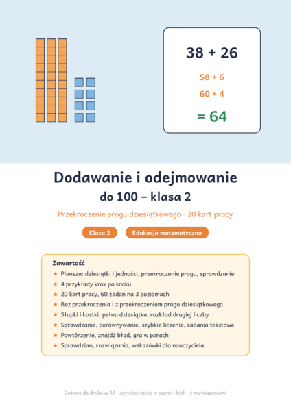 Dodawanie i odejmowanie do 100 klasa 2: przekroczenie progu