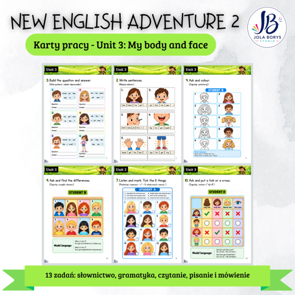 New English Adventure 2 – Unit 3: My Body and Face – zadania komunikacyjne
