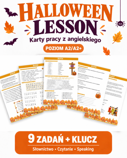 Halloween Lesson - lekcja z języka angielskiego | 9 zadań (vocab, reading, speaking) + klucz odpowiedzi | A2 - A2+