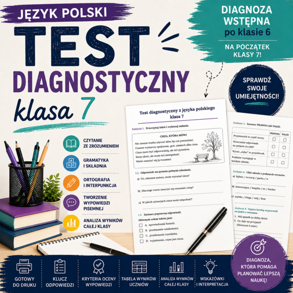 Diagnoza wstępna z języka polskiego dla klasy 7 SP