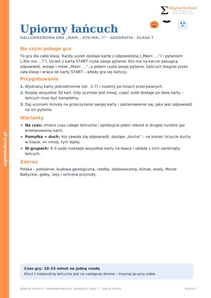 Halloween – Upiorny łańcuch – geografia, klasa 7