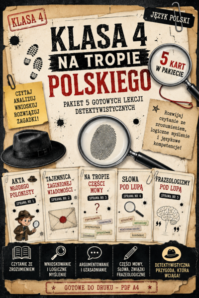 Klasa 4 na tropie polskiego – 5 detektywistycznych kart pracy | język polski