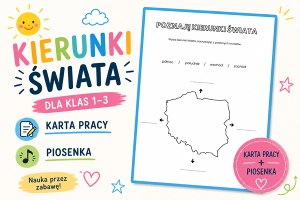 Poznaję kierunki świata - karta pracy + piosenka