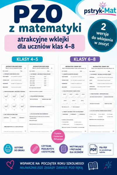 PZO z matematyki -atrakcyjne  wklejki dla uczniów klas 4-8