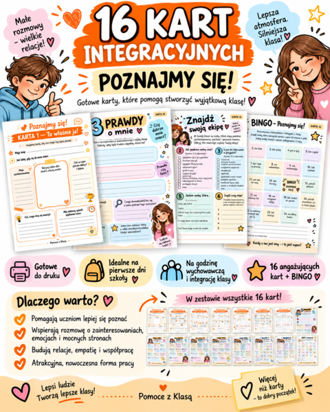 16 kart integracyjnych - ,,Poznajmy się''