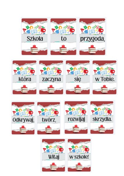 Gazetka szkolna / dekoracja na rozpoczęcie roku: „Szkoła to przygoda” (14 kart w formacie A4, gotowe do druku)