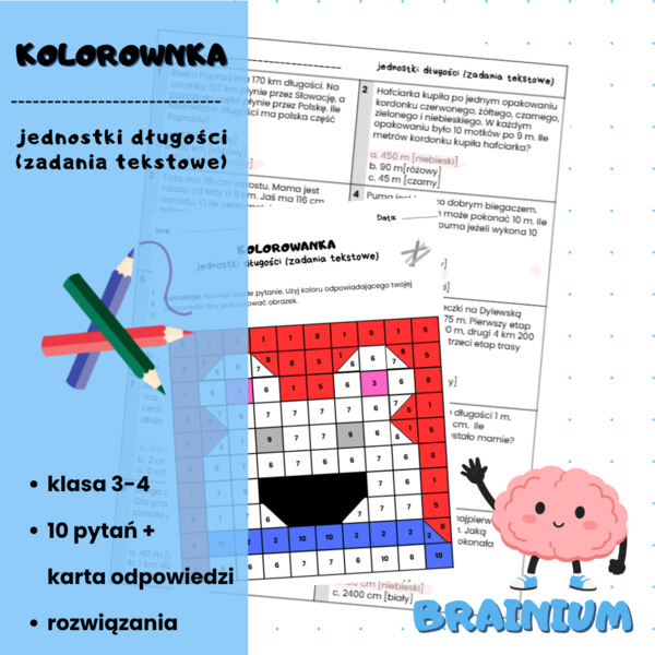 KOLOROWANKA - jednostki długości (zadania tekstowe)