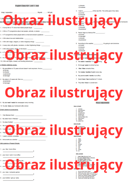 English Class A2+ unit 1 test (sprawdzian / praca klasowa)