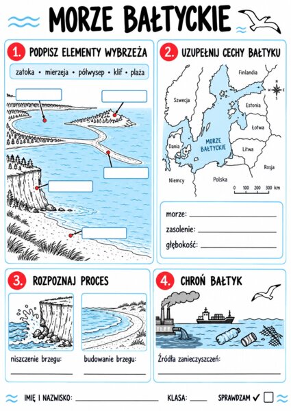 Karty pracy Geografia – klasa 7 | 16 graficznych kart pracy + klucz odpowiedzi