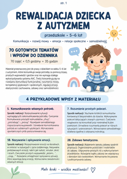 REWALIDACJA DZIECKA Z AUTYZMEM  • 5–6 lat• wpisy do dziennika