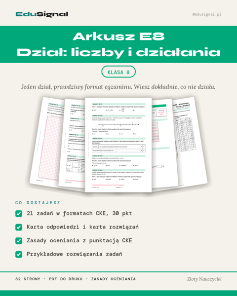 Próbny egzamin ósmoklasisty z matematyki: Liczby i działania , klasa 8 (karta odpowiedzi + zasady oceniania)
