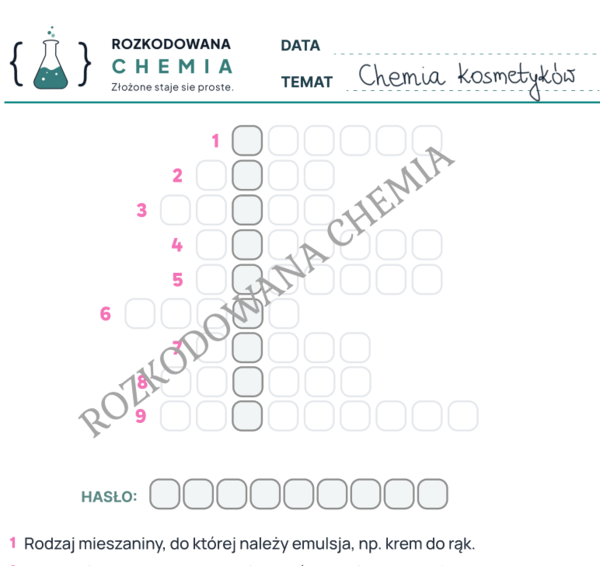 Krzyżówka chemiczna - Chemia kosmetyków