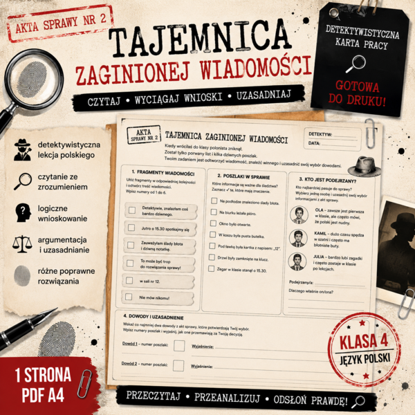 Tajemnica zaginionej wiadomości – detektywistyczne czytanie i wnioskowanie | klasa 4