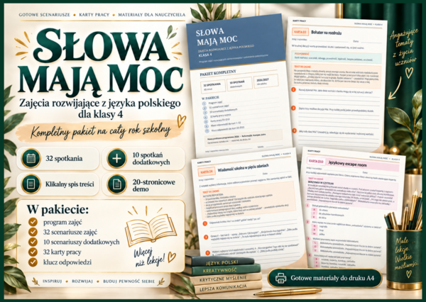 🎓 Program zajęć rozwijających z języka polskiego dla klasy 4 SŁOWA MAJĄ MOC – kompletny pakiet na cały rok
