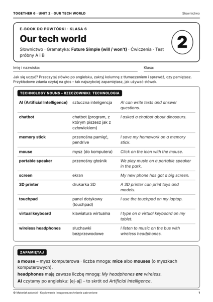 Together 6 – Unit 2 Our tech world | klasa 6 | e-book 21 stron + test A/B + klucz