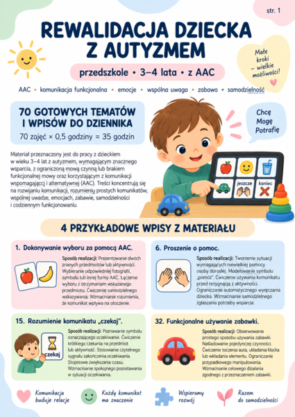 Rewalidacja dziecka z autyzmem • 3-4 lata• wpisy do dziennika
