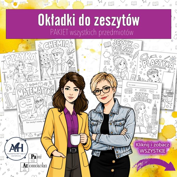 PAKIET okładki do zeszytów. Wklejki na pierwszą stronę z wszystkich przedmiotów.