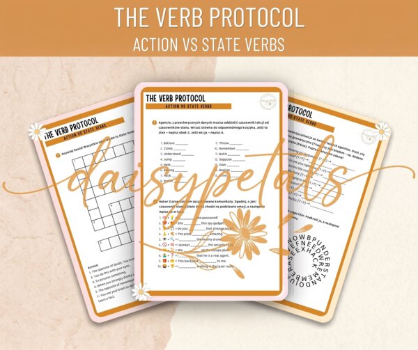 THE VERB PROTOCOL 🕵️‍♂️ Action vs State Verbs – Grywalizowana Karta Pracy (Klucz)