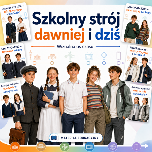 Szkolny strój dawniej i dziś — wizualna oś czasu