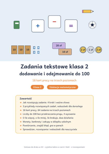 Zadania tekstowe klasa 2: dodawanie i odejmowanie do 100