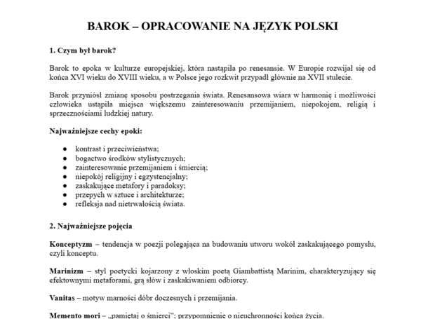 Barok- opracowanie na język polski