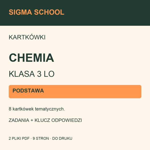 Kartkówki — chemia, klasa 3 LO — PODSTAWA + klucz odpowiedzi
