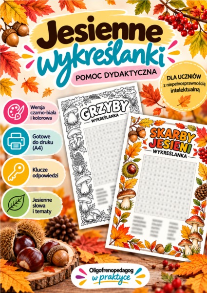 Jesienne wykreślanki – grzyby, liście, owoce, warzywa i zwierzęta