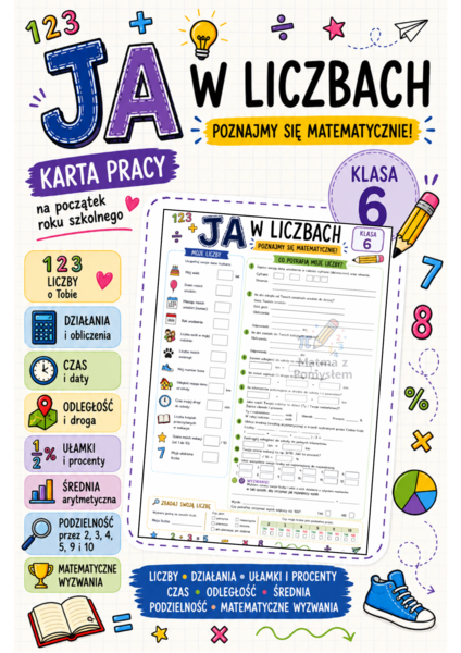 Ja w liczbach – matematyczna karta pracy na początek roku | klasa 6