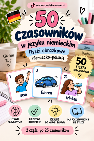 50 czasowników w języku niemieckim – fiszki obrazkowe