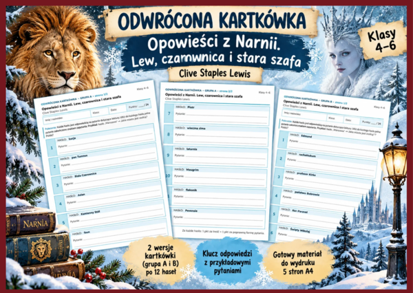 "OPOWIEŚCI Z NARNII. LEW, CZAROWNICA I STARA SZAFA" - odwrócona kartkówka - 2 grupy - klucz odpowiedzi