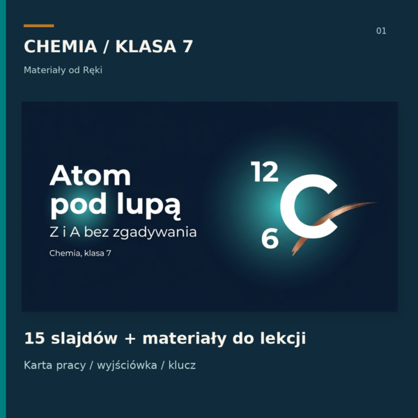 Budowa atomu klasa 7 - Atom pod lupą, Z i A, karta pracy i wyjściówka