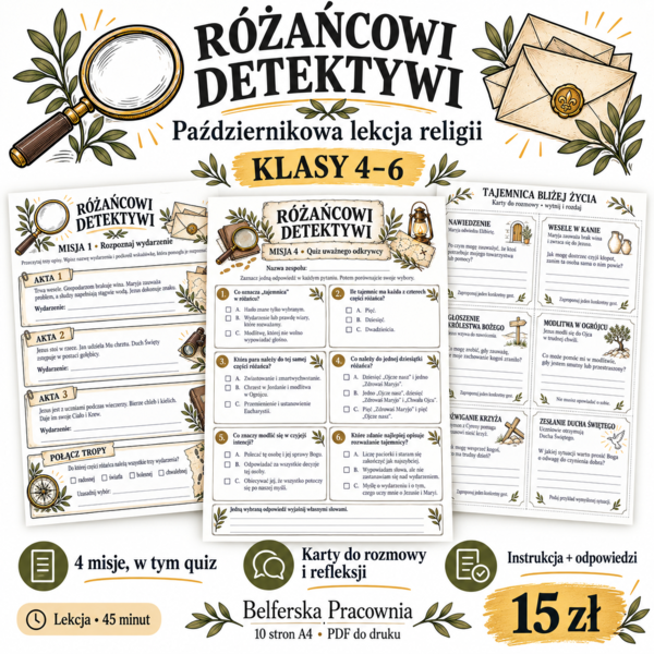🔎 RÓŻAŃCOWI DETEKTYWI — październikowa lekcja religii dla klas 4–6!